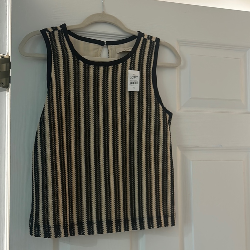 LOFT Black and White Sleeveless Crop Tank Top